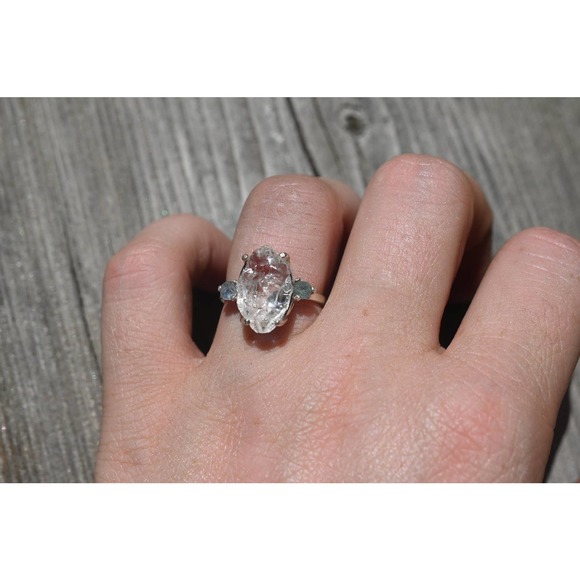 Raw Sapphire Engagement Ring Rough Diamond Wedding Band Unique Graduation - Picture 4 of 6